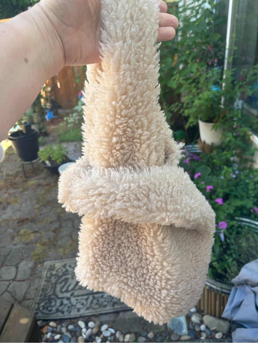 FP One Cream Faux Sherpa Tote Bag Teddy Texture Boho Minimalist Cottagecore
